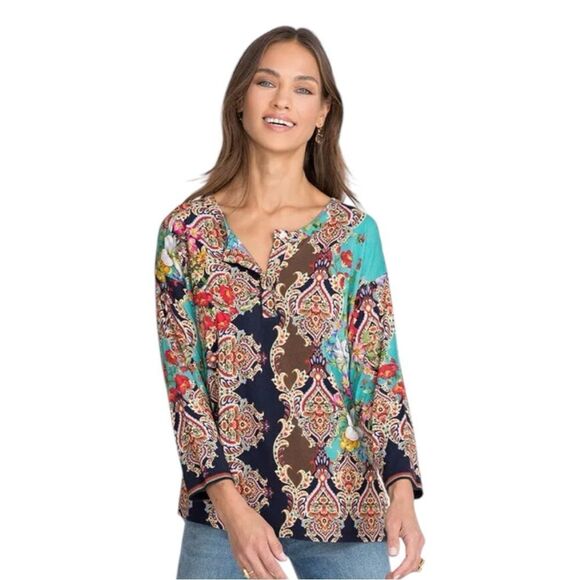 Johnny Was Tops - Johnny Was Indi Flower Long Sleeve Hanley Tee Size XS